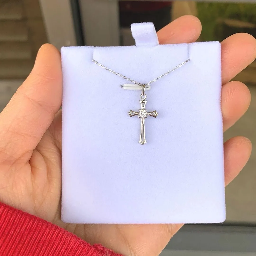 Adabele Solid Sterling Silver Small Tiny Cross Sign Pendant Faith Necklace Dainty Cubic Zirconia Diamond Gemstone Thin Chain Women Jewelry Hypoallergenic Nickel Free
