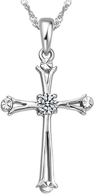 Adabele Solid Sterling Silver Small Tiny Cross Sign Pendant Faith Necklace Dainty Cubic Zirconia Diamond Gemstone Thin Chain Women Jewelry Hypoallergenic Nickel Free