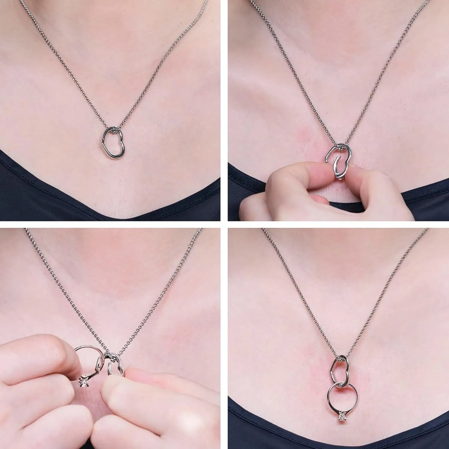Adjustable Ring Holder Necklaces for Mom, Cute Heart Stainless Steel Wedding Engagement Ring Chain for Women Men