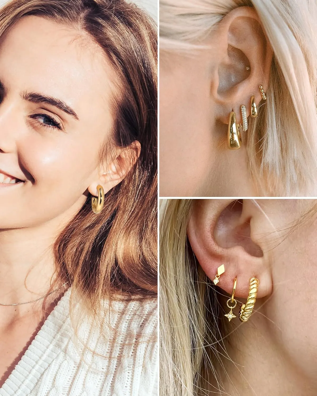 Adoyi Gold Hoop Earrings Set for Women 14K Gold Plated Chunky Hoops Twisted Huggie Gold Hoop Earrings for Gift Lightweight