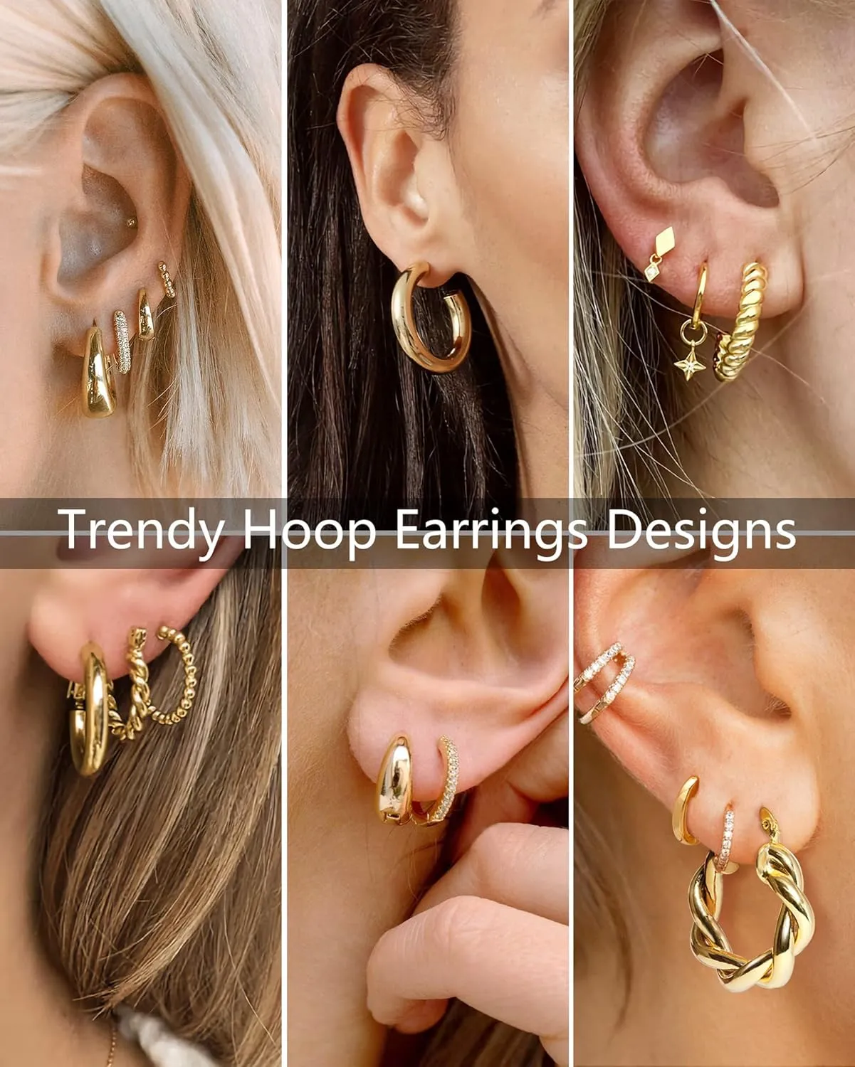 Adoyi Gold Hoop Earrings Set for Women 14K Gold Plated Chunky Hoops Twisted Huggie Gold Hoop Earrings for Gift Lightweight