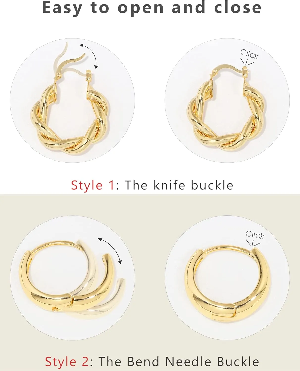 Adoyi Gold Hoop Earrings Set for Women 14K Gold Plated Chunky Hoops Twisted Huggie Gold Hoop Earrings for Gift Lightweight
