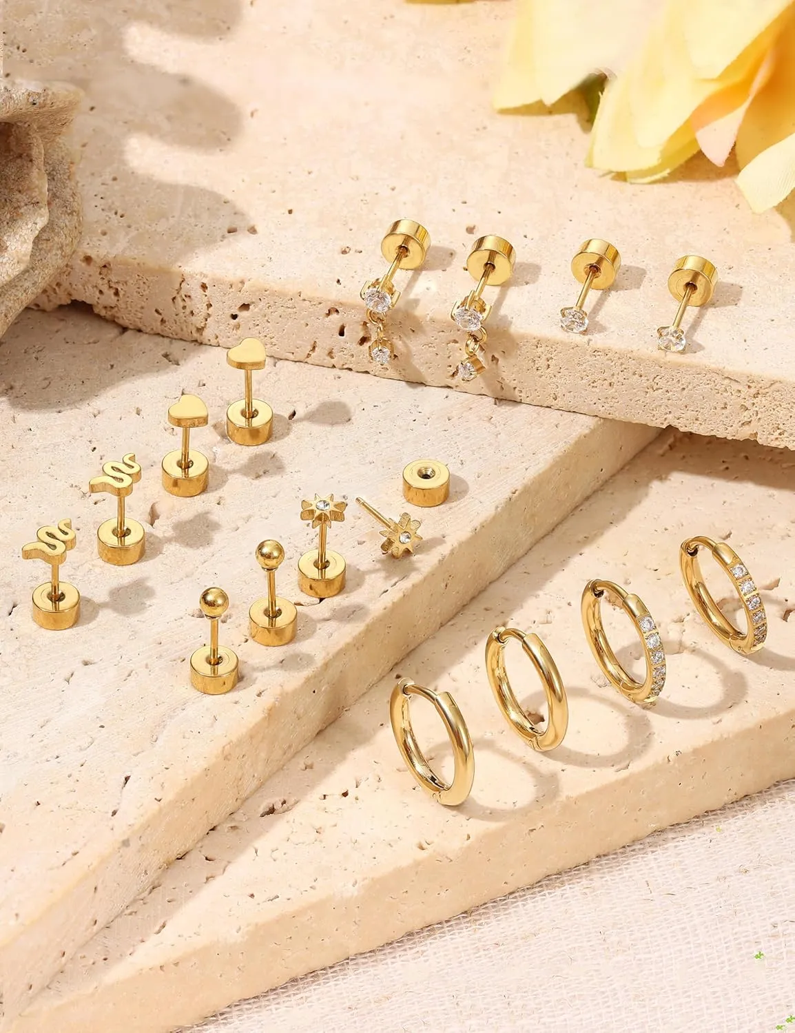 ADRAMATA Hypoallergenic Surgical Steel Earrings for Sensitive Ears 20G Flat Back Earrings for Women Small 316L Stainless Steel Flatback Stud Hoop Cartialge Earring Stacks | Helix Conch Tragus Piercing Jewelry