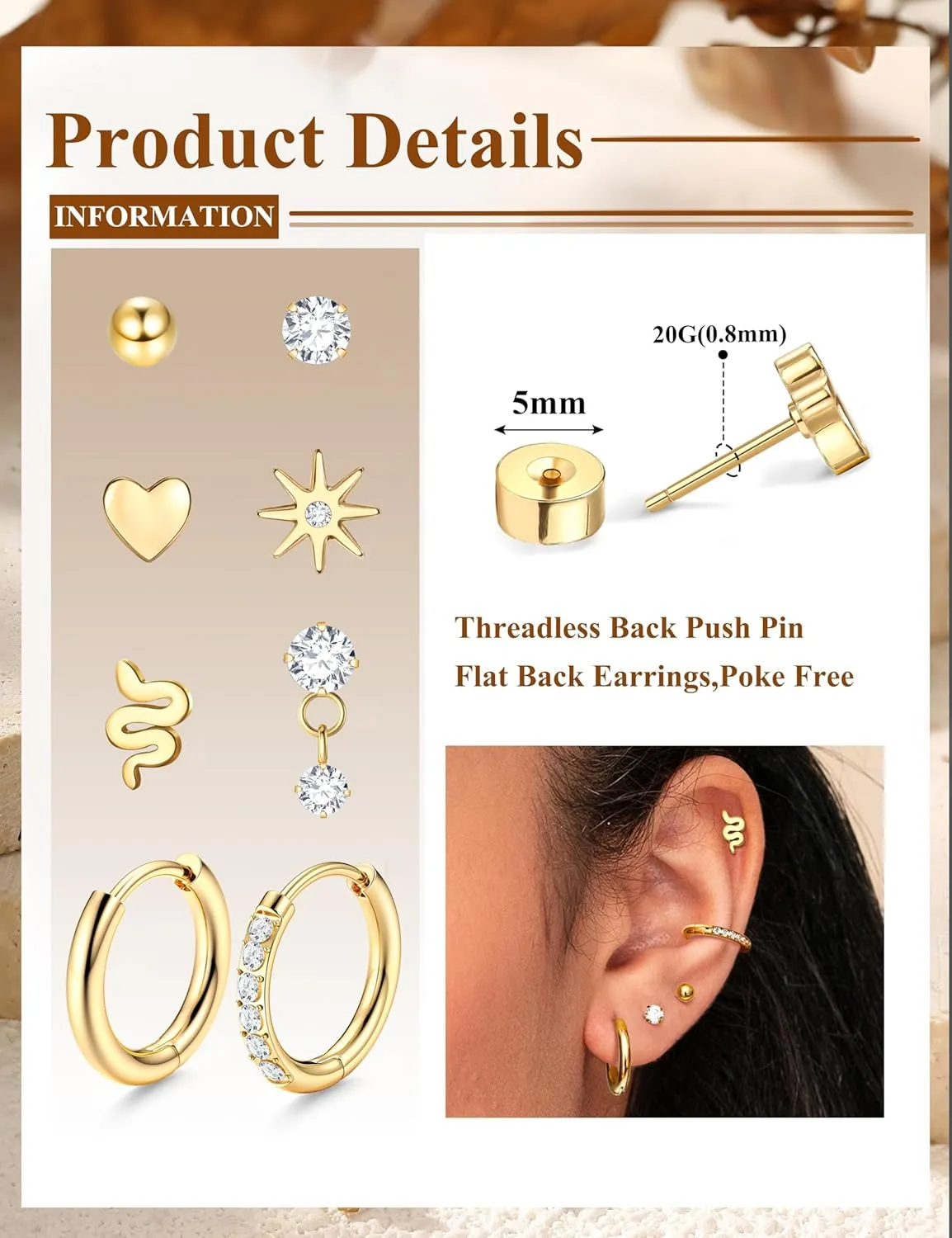 ADRAMATA Hypoallergenic Surgical Steel Earrings for Sensitive Ears 20G Flat Back Earrings for Women Small 316L Stainless Steel Flatback Stud Hoop Cartialge Earring Stacks | Helix Conch Tragus Piercing Jewelry