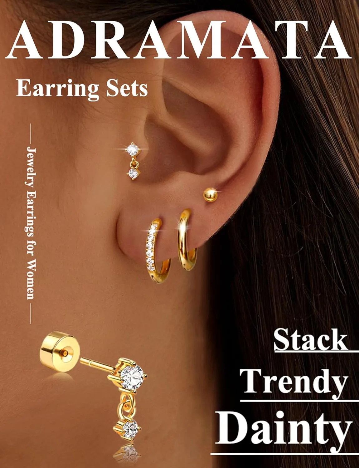 ADRAMATA Hypoallergenic Surgical Steel Earrings for Sensitive Ears 20G Flat Back Earrings for Women Small 316L Stainless Steel Flatback Stud Hoop Cartialge Earring Stacks | Helix Conch Tragus Piercing Jewelry
