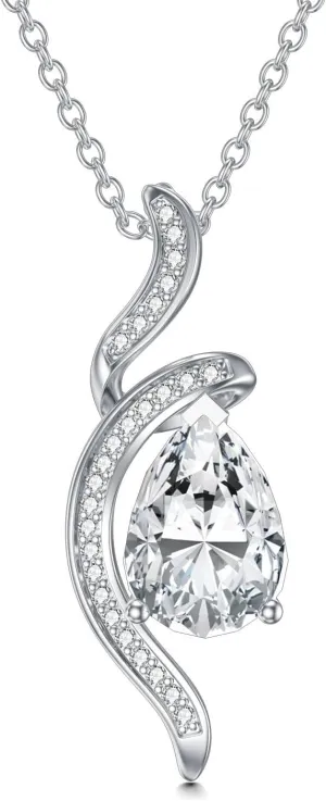Aihpos Twisted Infinity Moissanite Necklaces for Women Platinum Plated Silver 2CT Pear Shaped Moissanite Pendant Necklace Teardrop Jewelry, 18''-20''