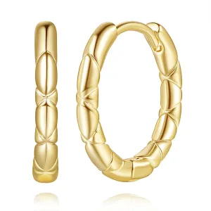 Al&Tiffy 14K Gold Hoop Earrings Huggie Hoops Earring Gold Small Hoop Earrings for Women Crosshatch Engraving Hoops Jewelry 15mm*2mm