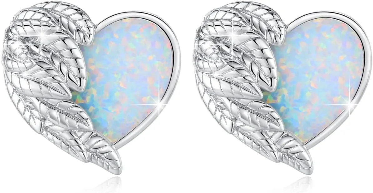 Angel Wings Studs Earrings Hypoallergenic Earrings Synthetic Opal Star Stud Earrings Tiny Small Earrings Gifts for Women Earrings Sterling Silver Minimalist Jewelry