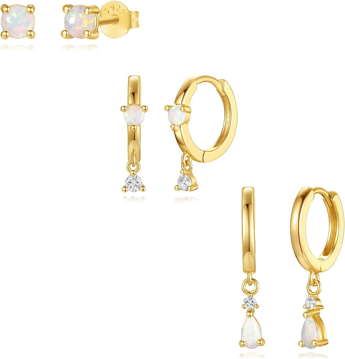 Angelady Opal Earrings Set for Women, Hypoallergenic S925 Sun Stud Earring for Sensitive Ears, Dainty Hoop Huggie Silver Opal Dangle Earring Stacks, Gold Earrings for Women Trendy 2025