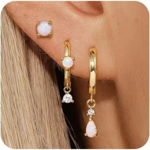 Angelady Opal Earrings Set for Women, Hypoallergenic S925 Sun Stud Earring for Sensitive Ears, Dainty Hoop Huggie Silver Opal Dangle Earring Stacks, Gold Earrings for Women Trendy 2025