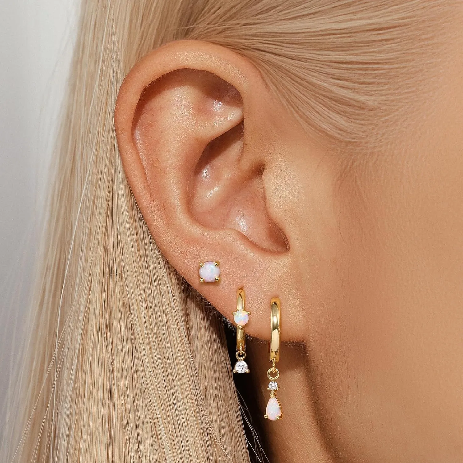 Angelady Opal Earrings Set for Women, Hypoallergenic S925 Sun Stud Earring for Sensitive Ears, Dainty Hoop Huggie Silver Opal Dangle Earring Stacks, Gold Earrings for Women Trendy 2025