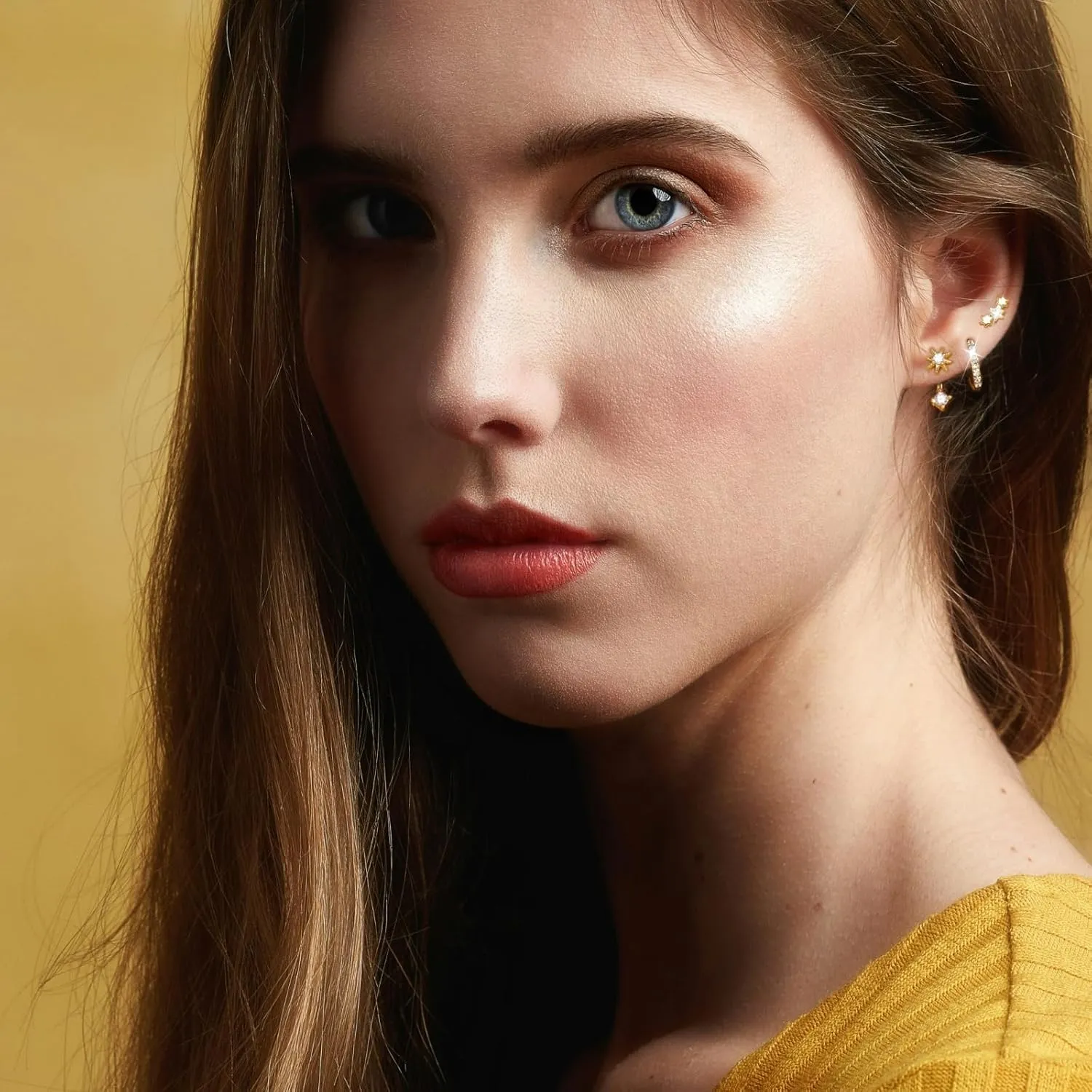 Angelady Sterling Silver Earrings Set for Women, Gold Plated Stud Hoop Earring Stacks for Women, Cartilage Huggies Earrings Set for Multiple Piercings