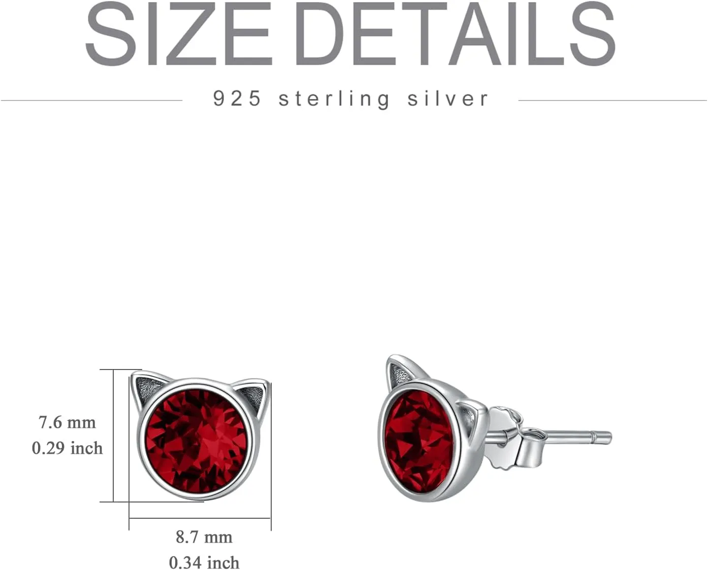 AOBOCO Cat Earrings 925 Sterling Silver 12 Birthstones Earrings for Women Hypoallergenic Studs