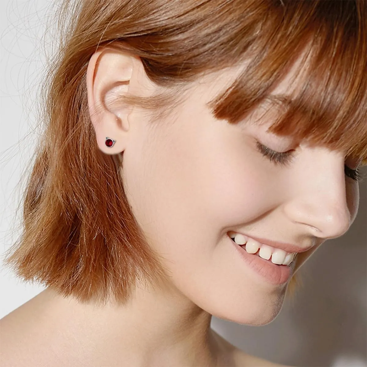 AOBOCO Cat Earrings 925 Sterling Silver 12 Birthstones Earrings for Women Hypoallergenic Studs