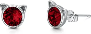 AOBOCO Cat Earrings 925 Sterling Silver 12 Birthstones Earrings for Women Hypoallergenic Studs