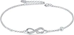 AOBOCO Infinity Love Anklet Sterling Silver Ankle Bracelet with Crystal from Austria, Hypoallergenic Foot Bracelet, Fine Jewelry Gifts for Women