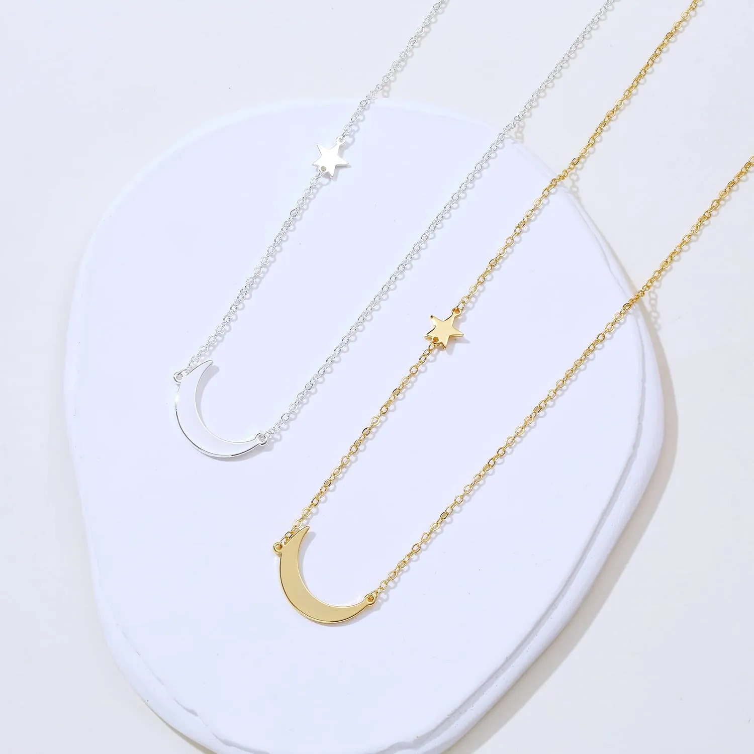ASCOMY Dainty Gold Pendant Necklace 14k Gold Plated Delicate Tiny Love Heart Star CZ Leaf Pendant Necklace Simple Necklaces Everyday Jewelry for Women