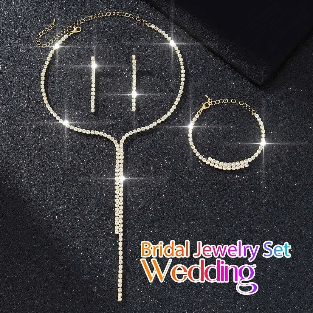 Aukmla Rhinestone Wedding Jewelry Set Silver Bridal Necklaces Earrings Bracelet Sets Prom Jewelry for Women and Brides