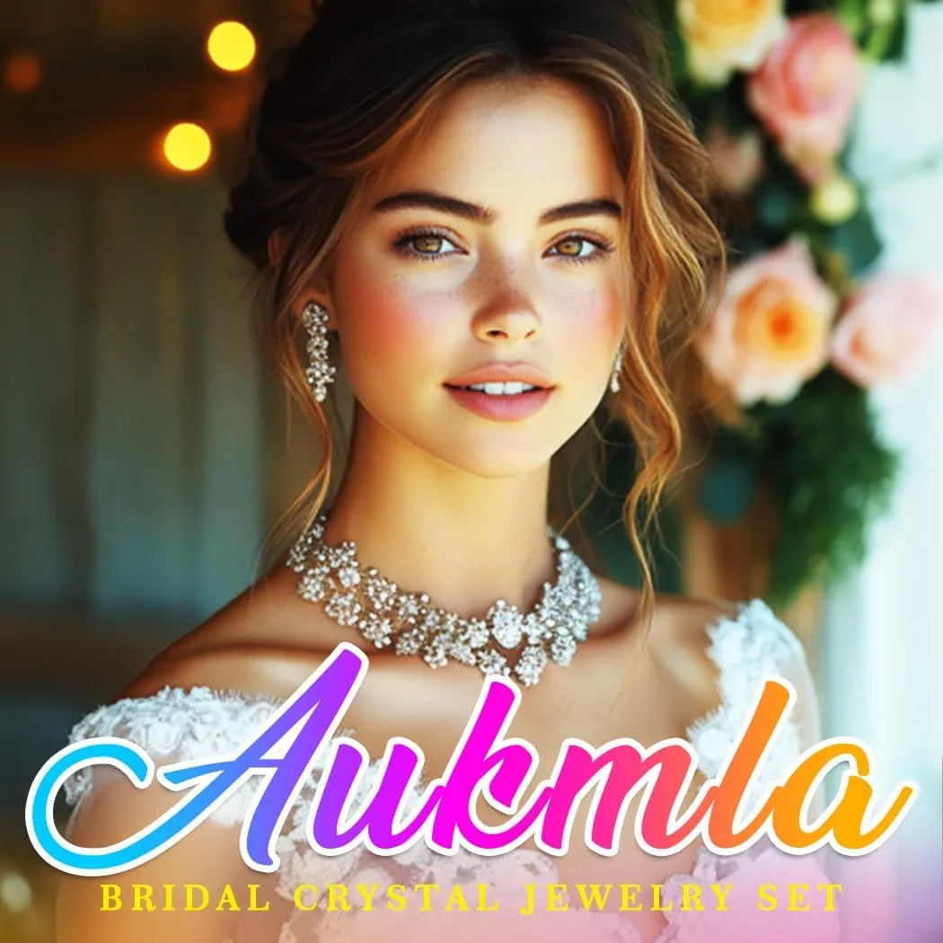 Aukmla Rhinestone Wedding Jewelry Set Silver Bridal Necklaces Earrings Bracelet Sets Prom Jewelry for Women and Brides