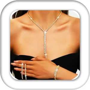 Aukmla Rhinestone Wedding Jewelry Set Silver Bridal Necklaces Earrings Bracelet Sets Prom Jewelry for Women and Brides