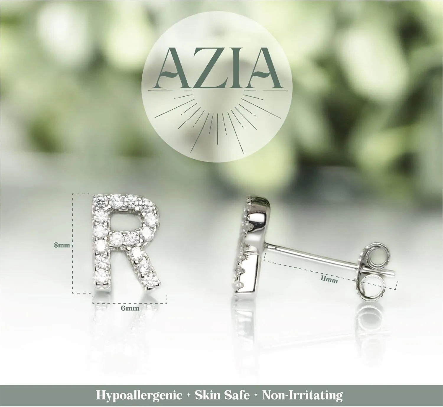 Azia Jewelry 925 Sterling Silver Stud Earrings For Women, 14k Gold Plated CZ Diamond Stud Sensitive Letter Earrings (Sold as Pairs)