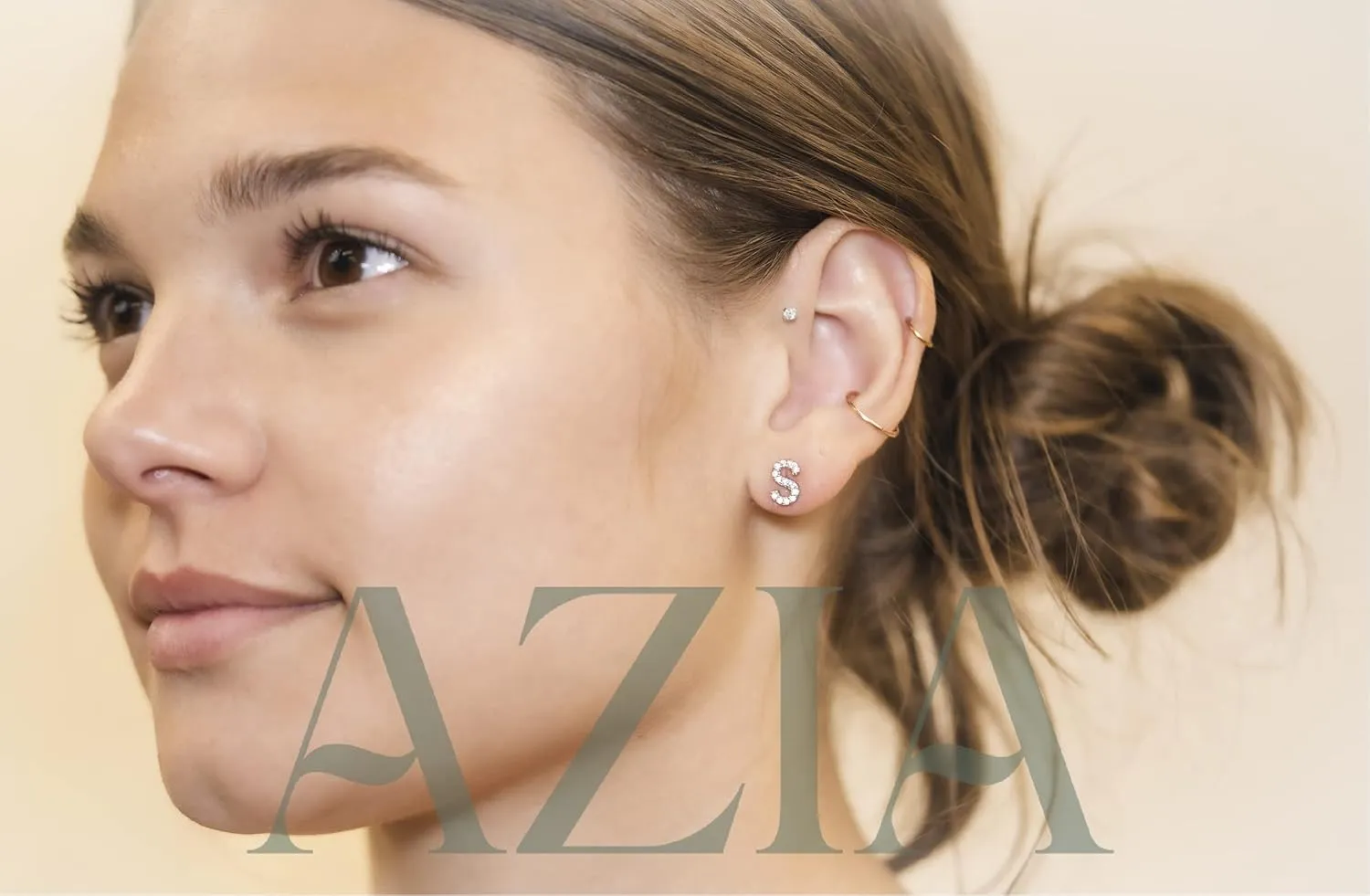 Azia Jewelry 925 Sterling Silver Stud Earrings For Women, 14k Gold Plated CZ Diamond Stud Sensitive Letter Earrings (Sold as Pairs)