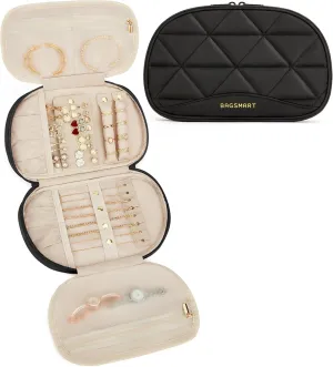 BAGSMART Travel Jewelry Case Jewelry Organizer Storage Roll Rings Necklaces Earrings Bracelets Brooches Watch Large Portable Black