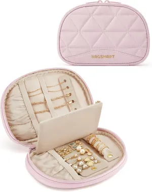 BAGSMART Travel Jewelry Case Jewelry Organizer Storage Roll Rings Necklaces Earrings Bracelets Brooches Watch Small Portable Light Pink
