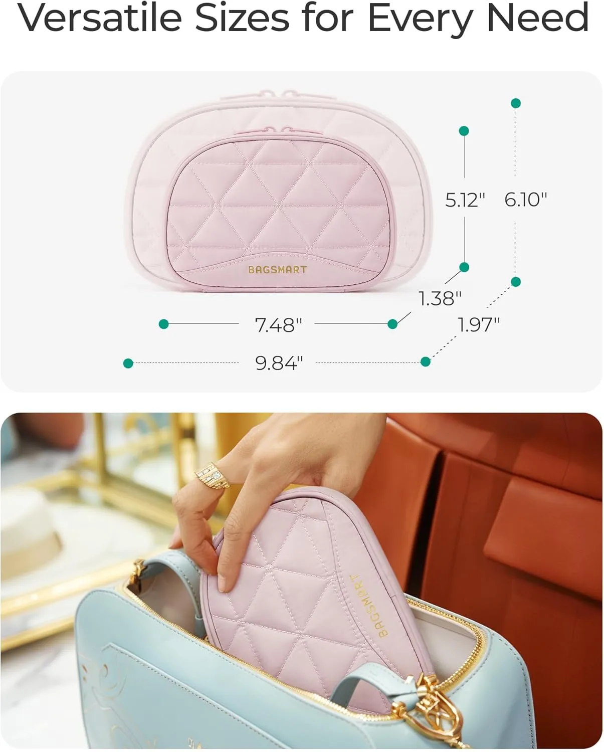 BAGSMART Travel Jewelry Case Jewelry Organizer Storage Roll Rings Necklaces Earrings Bracelets Brooches Watch Small Portable Light Pink