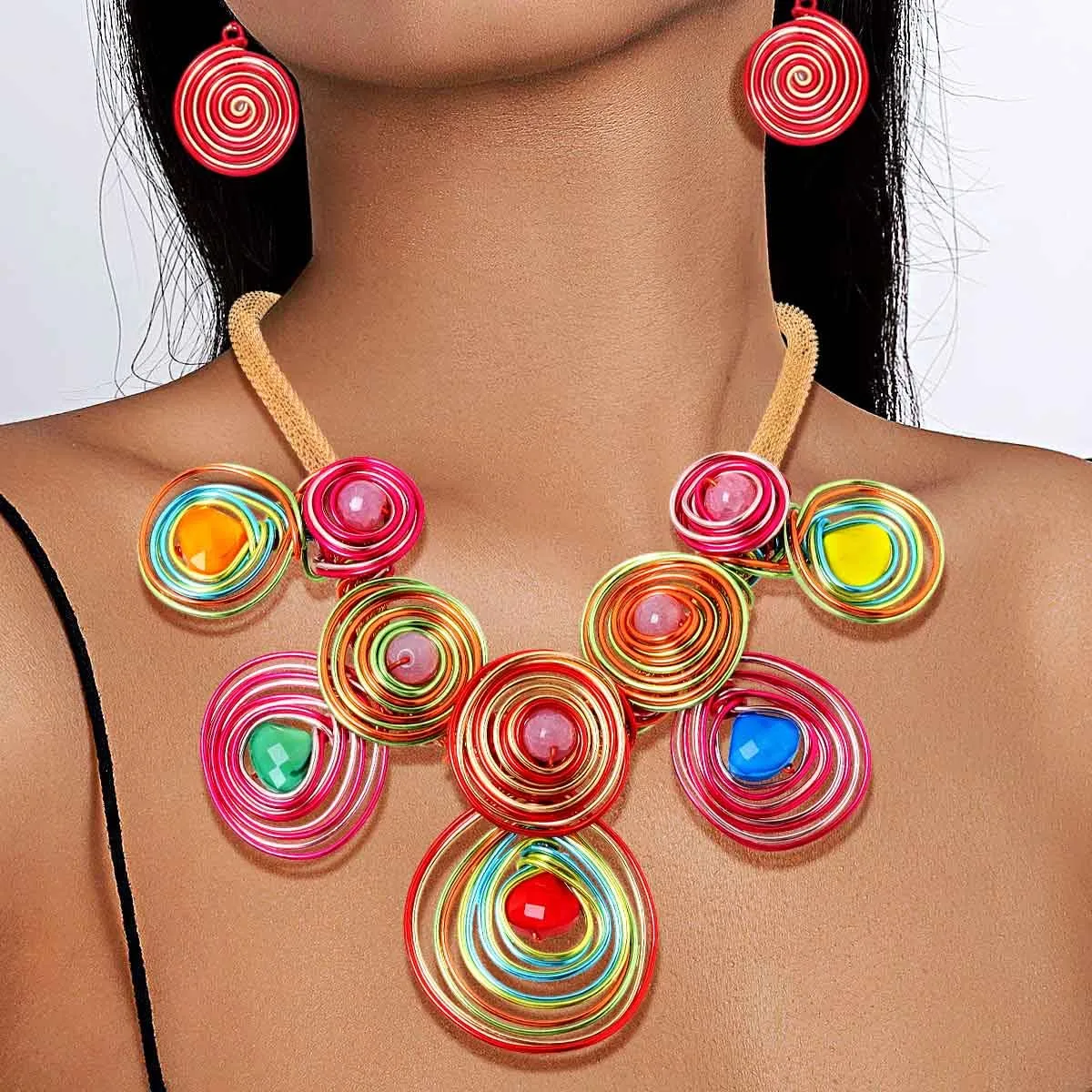 Barode African Statement Choker Necklaces Colorful Chunky Bib Collar Necklace Ethnic Indian Tribal Jewelry Set for Women (B)