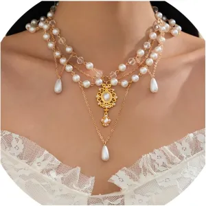 Baroque Pearl Pendant Layered Necklace for Women,Dainty 14k Gold Plated Artificial Baroque Pearls Necklaces, Vintage Statement Pearl Choker Jewelry Gift