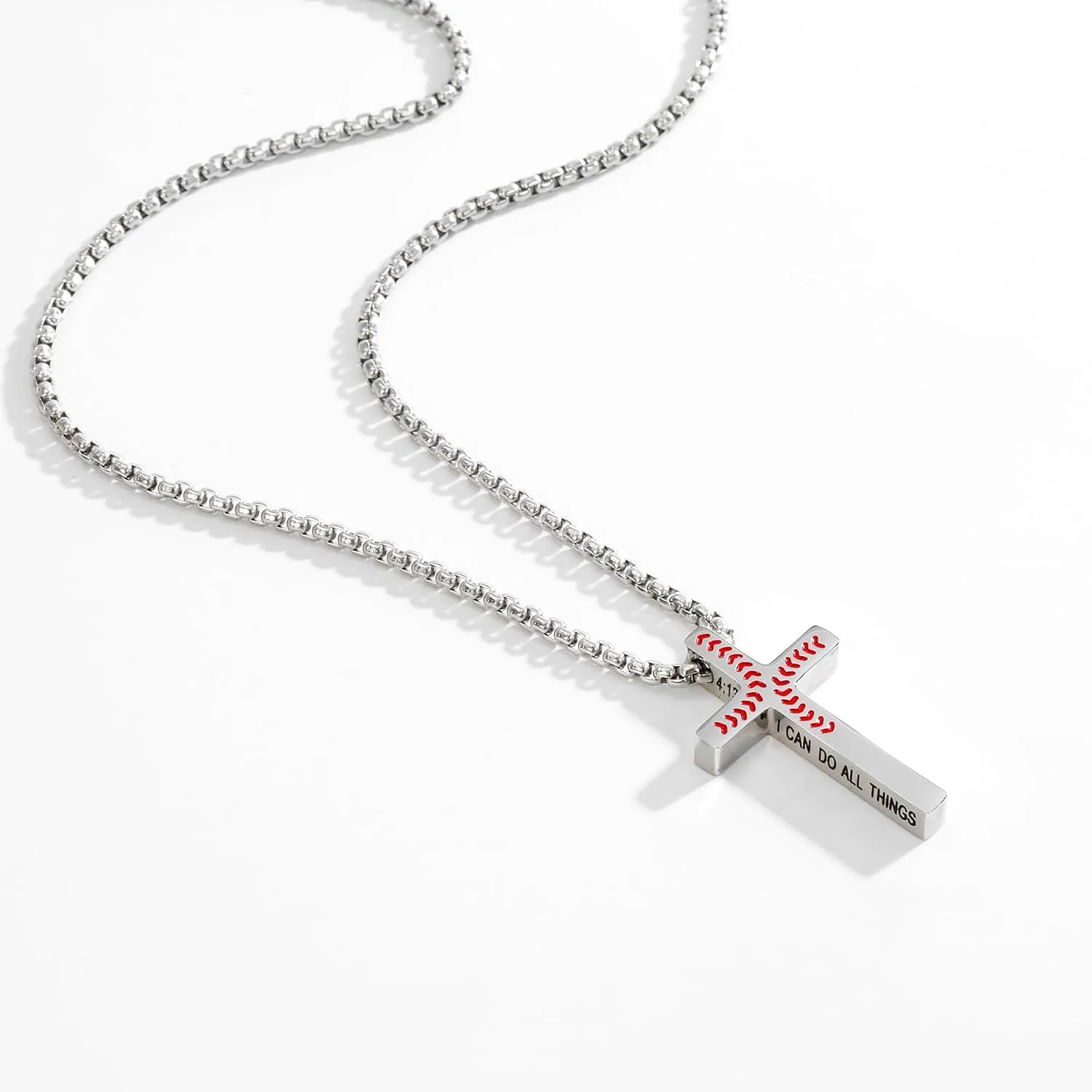 Baseball Necklace for Men Confirmation Bible Verse Baseball Stainless Steel Cross Pendant Necklaces 18 2 Inches