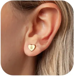BAYLAY Heart Initial Stud Earrings for Girls Women - 18K Gold Plated Letter A-Z Initial Earrings Gold Heart Earrings for Women Teen Girl Gifts Trendy Stuff Womens Stocking Stuffers Gold Jewelry Gifts
