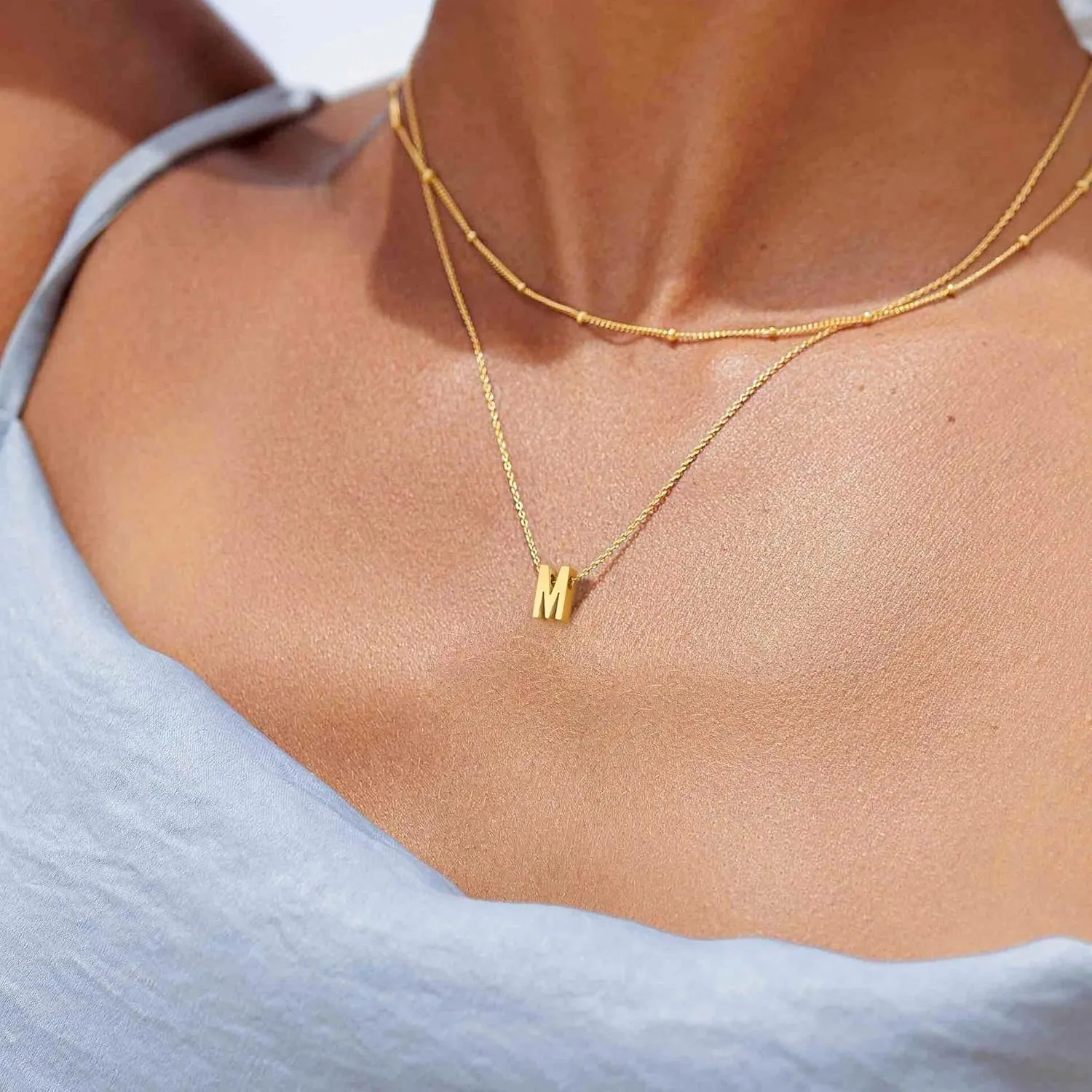 BAYLAY Initial Necklaces for Women - Dainty 18K Gold Filled Layered Initial Necklace Tiny A-Z Pendant Choker Necklace Trendy Cute Initial Letter Necklace Gold Jewelry Necklace for Women