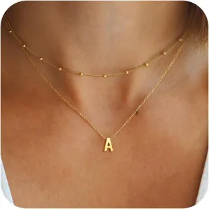 BAYLAY Initial Necklaces for Women - Dainty 18K Gold Filled Layered Initial Necklace Tiny A-Z Pendant Choker Necklace Trendy Cute Initial Letter Necklace Gold Jewelry Necklace for Women