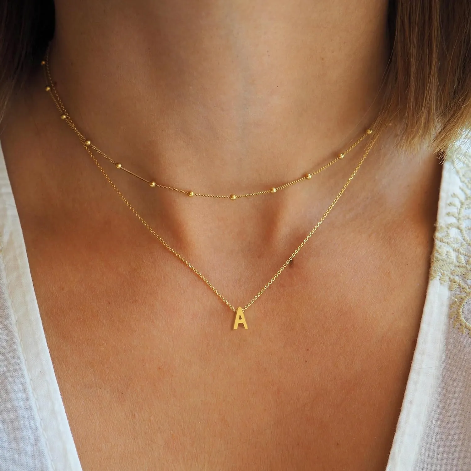 BAYLAY Initial Necklaces for Women - Dainty 18K Gold Filled Layered Initial Necklace Tiny A-Z Pendant Choker Necklace Trendy Cute Initial Letter Necklace Gold Jewelry Necklace for Women