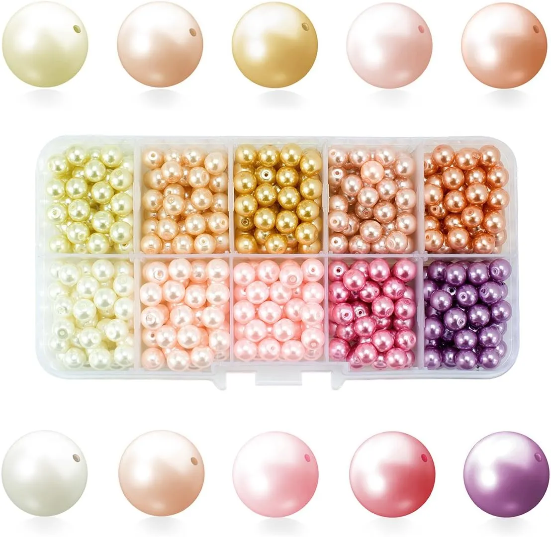 BEADNOVA Satin Pearls Beads for Crafts Tiny Loose Imitation Glass Pearls for Jewelry Making (6mm, 500pcs, Multi Color)