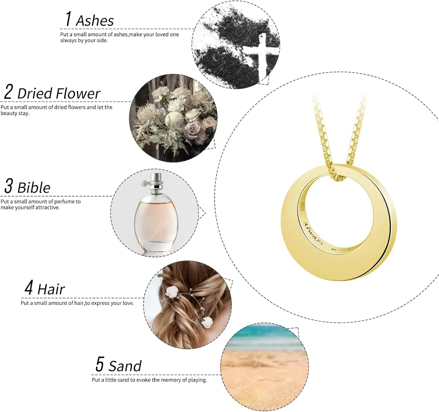 BEILIN Sterling Silver Circle of Life Eternity Memorial Urn Necklace Always with me Cremation Jewelry Pendant Necklaces for ashes
