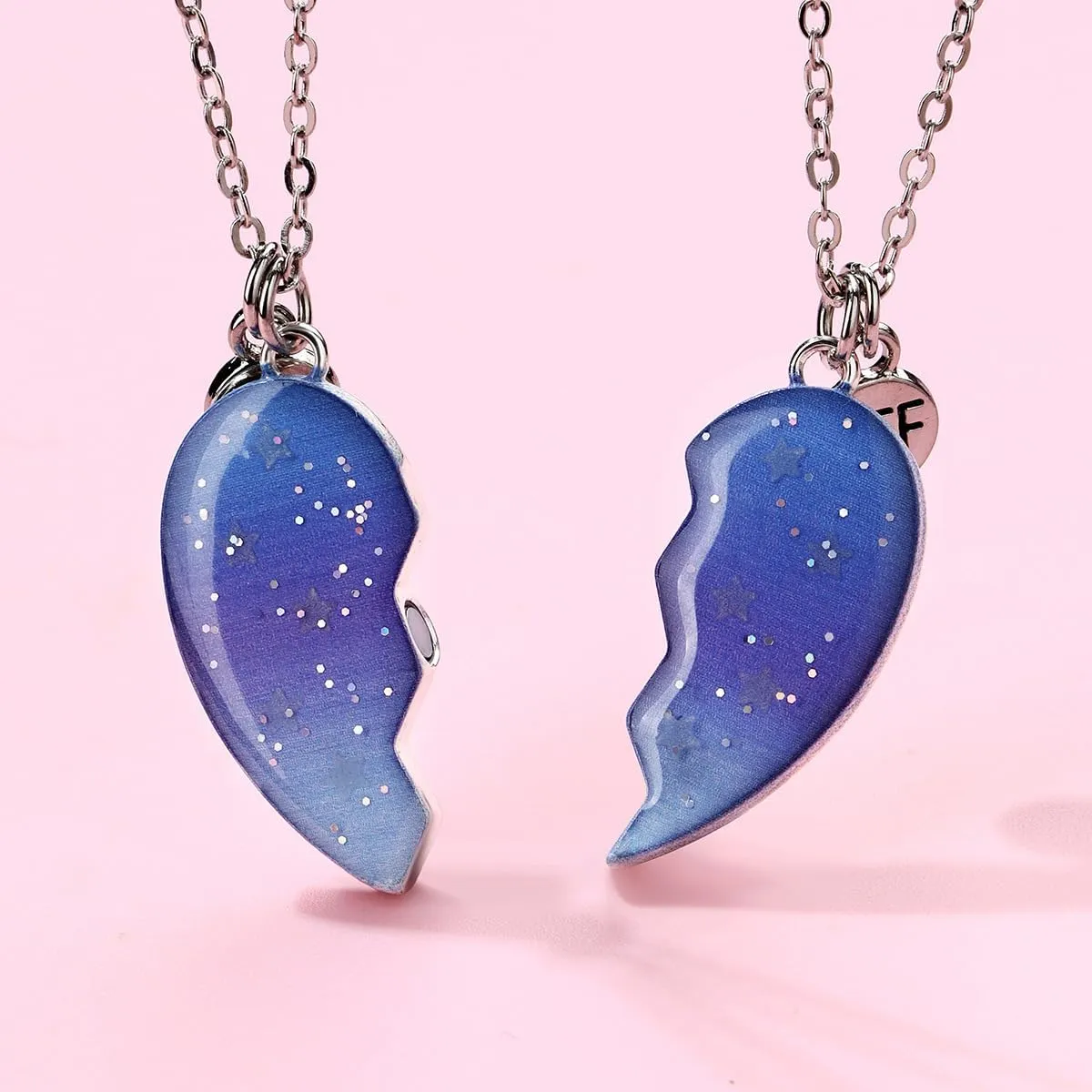 Best Friends Necklaces for 3, Luminous Star Breakaway Heart Glow In the Dark Friendship BFF Jewelry