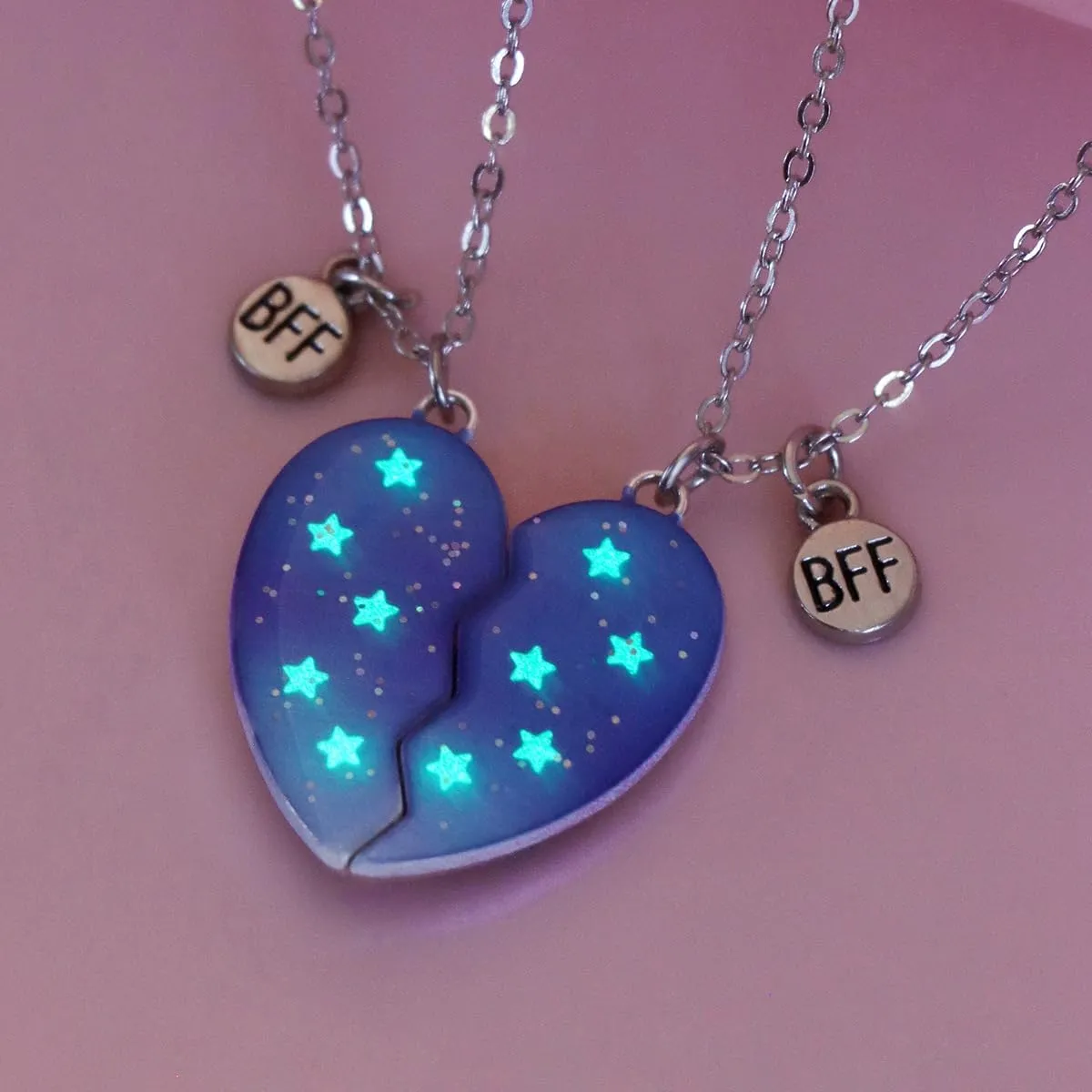 Best Friends Necklaces for 3, Luminous Star Breakaway Heart Glow In the Dark Friendship BFF Jewelry