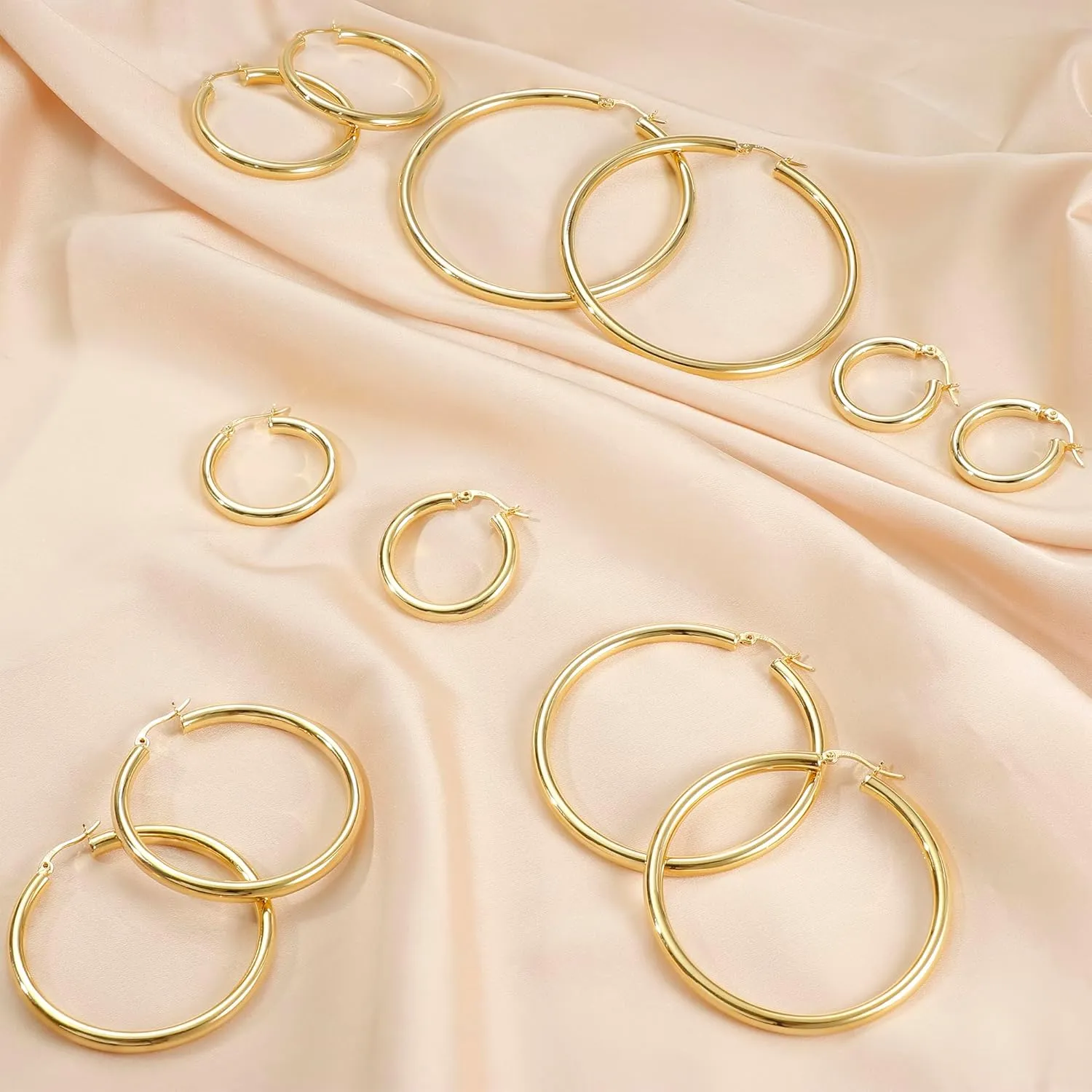 BESTEEL 14K Chunky Gold Hoop Earrings for Women With 925 Sterling Silver Post Hollow Tube Hoops Earrings 4mm Thick Gold Hoop Earrings Hypoallergenic Lightweight Gold Large Hoop Earrings 25/30/40/50/60/70MM