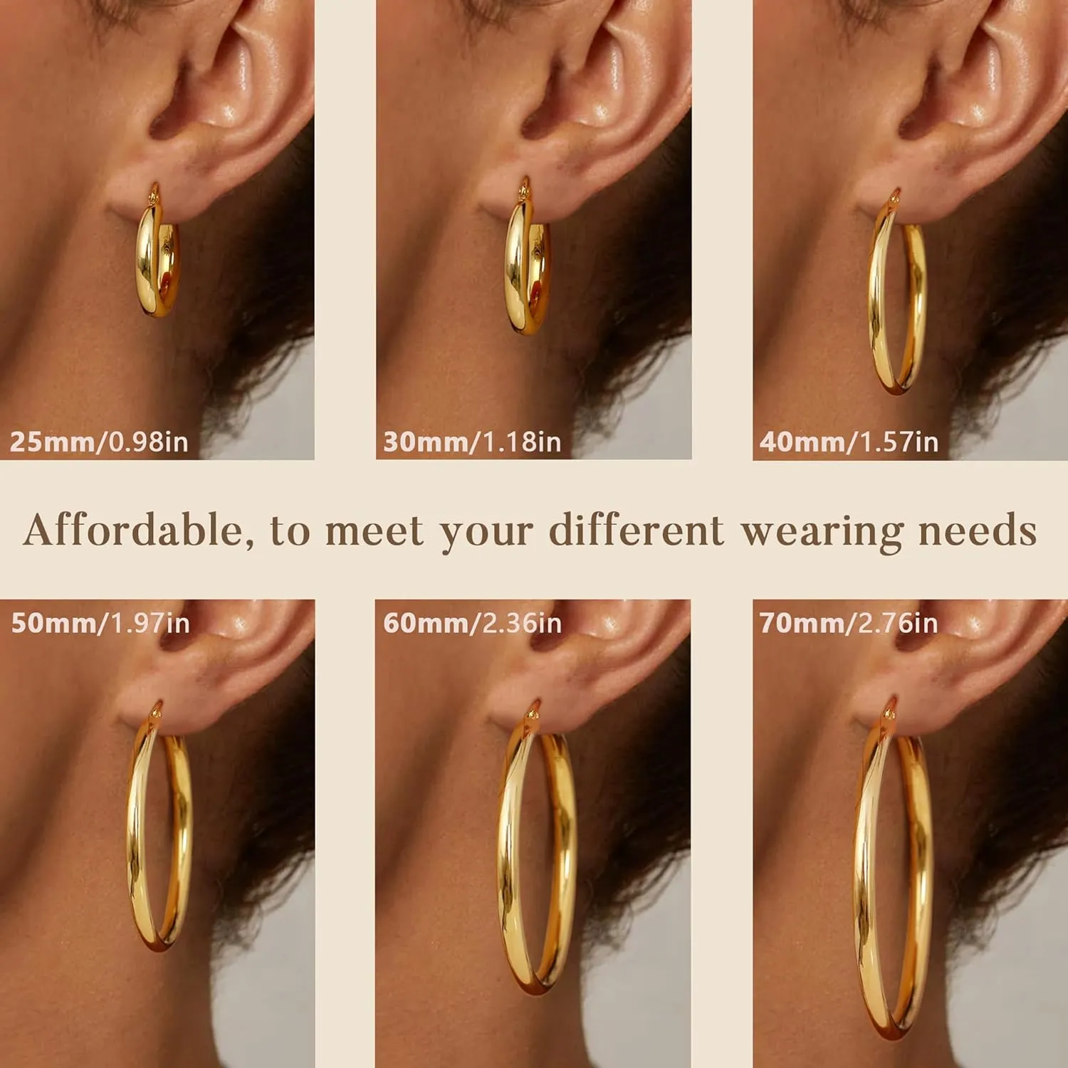 BESTEEL 14K Chunky Gold Hoop Earrings for Women With 925 Sterling Silver Post Hollow Tube Hoops Earrings 4mm Thick Gold Hoop Earrings Hypoallergenic Lightweight Gold Large Hoop Earrings 25/30/40/50/60/70MM