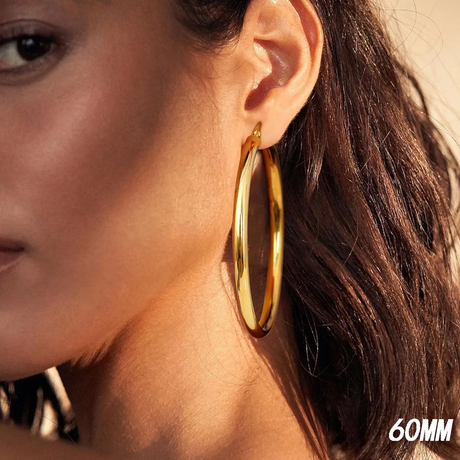 BESTEEL 14K Chunky Gold Hoop Earrings for Women With 925 Sterling Silver Post Hollow Tube Hoops Earrings 4mm Thick Gold Hoop Earrings Hypoallergenic Lightweight Gold Large Hoop Earrings 25/30/40/50/60/70MM