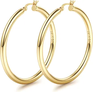 BESTEEL 14K Chunky Gold Hoop Earrings for Women With 925 Sterling Silver Post Hollow Tube Hoops Earrings 4mm Thick Gold Hoop Earrings Hypoallergenic Lightweight Gold Large Hoop Earrings 25/30/40/50/60/70MM