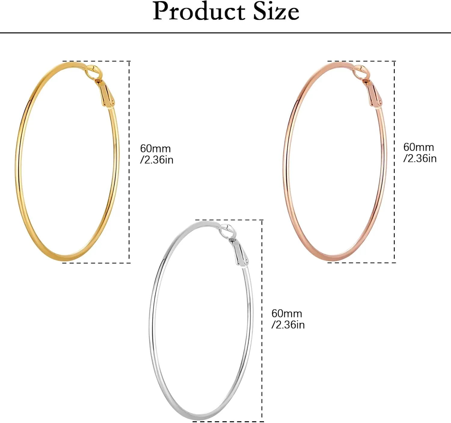 Big Gold Hoop Earrings for Women 14K Rose Gold Stainless Steel Large Hoop Earrings Hypoallergenic Silver Post Women's Loop Earrings Set