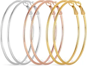 Big Gold Hoop Earrings for Women 14K Rose Gold Stainless Steel Large Hoop Earrings Hypoallergenic Silver Post Women's Loop Earrings Set