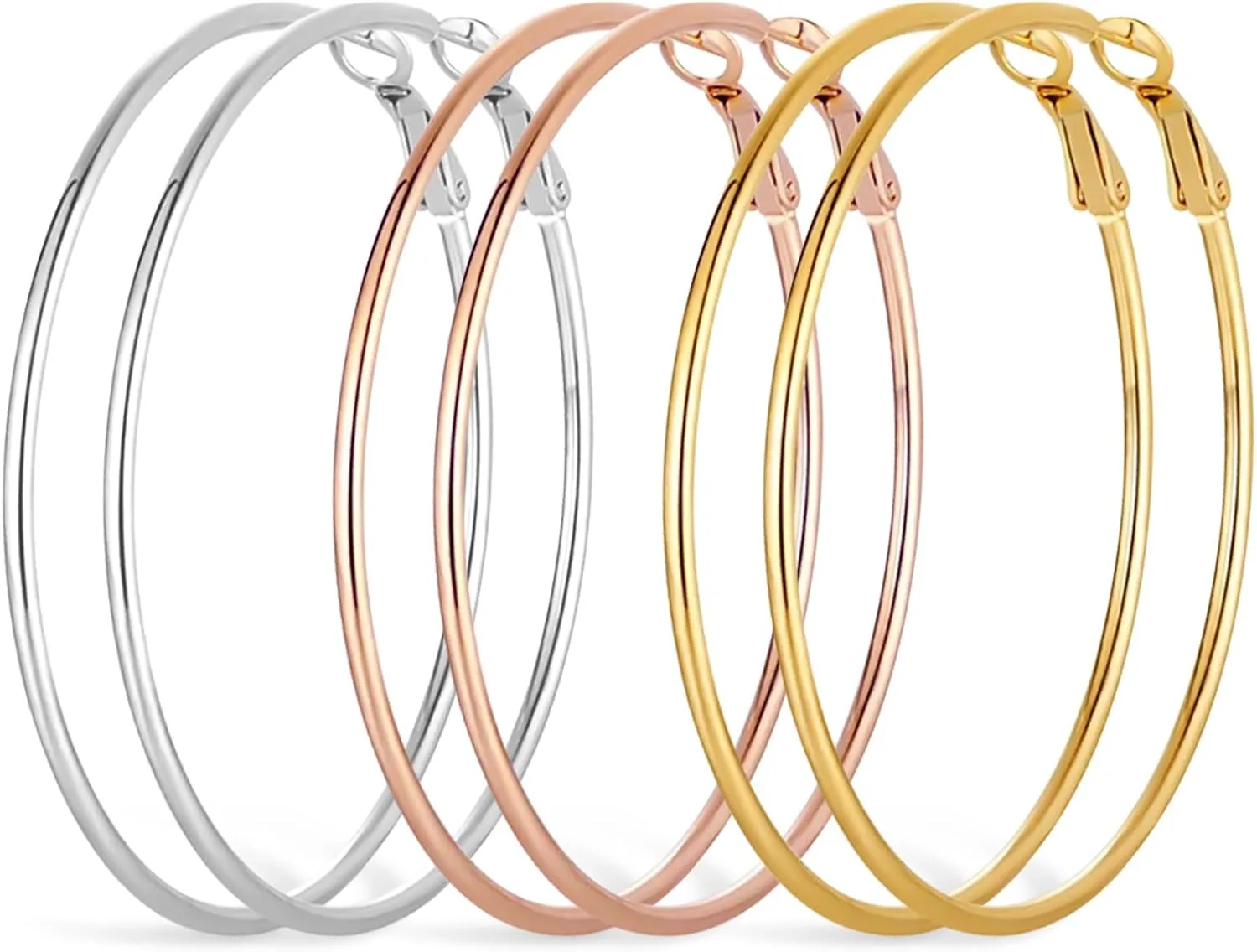 Big Gold Hoop Earrings for Women 14K Rose Gold Stainless Steel Large Hoop Earrings Hypoallergenic Silver Post Women's Loop Earrings Set