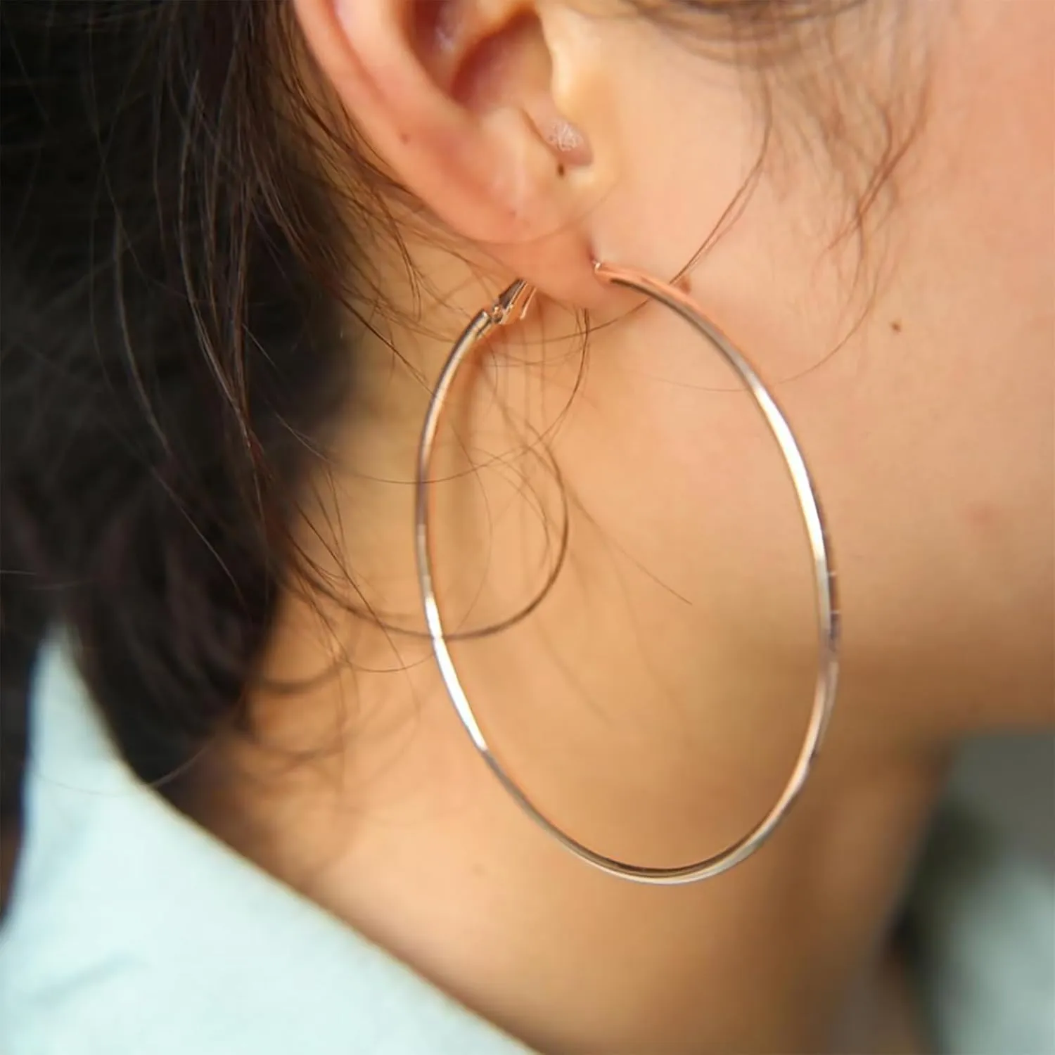 Big Gold Hoop Earrings for Women 14K Rose Gold Stainless Steel Large Hoop Earrings Hypoallergenic Silver Post Women's Loop Earrings Set