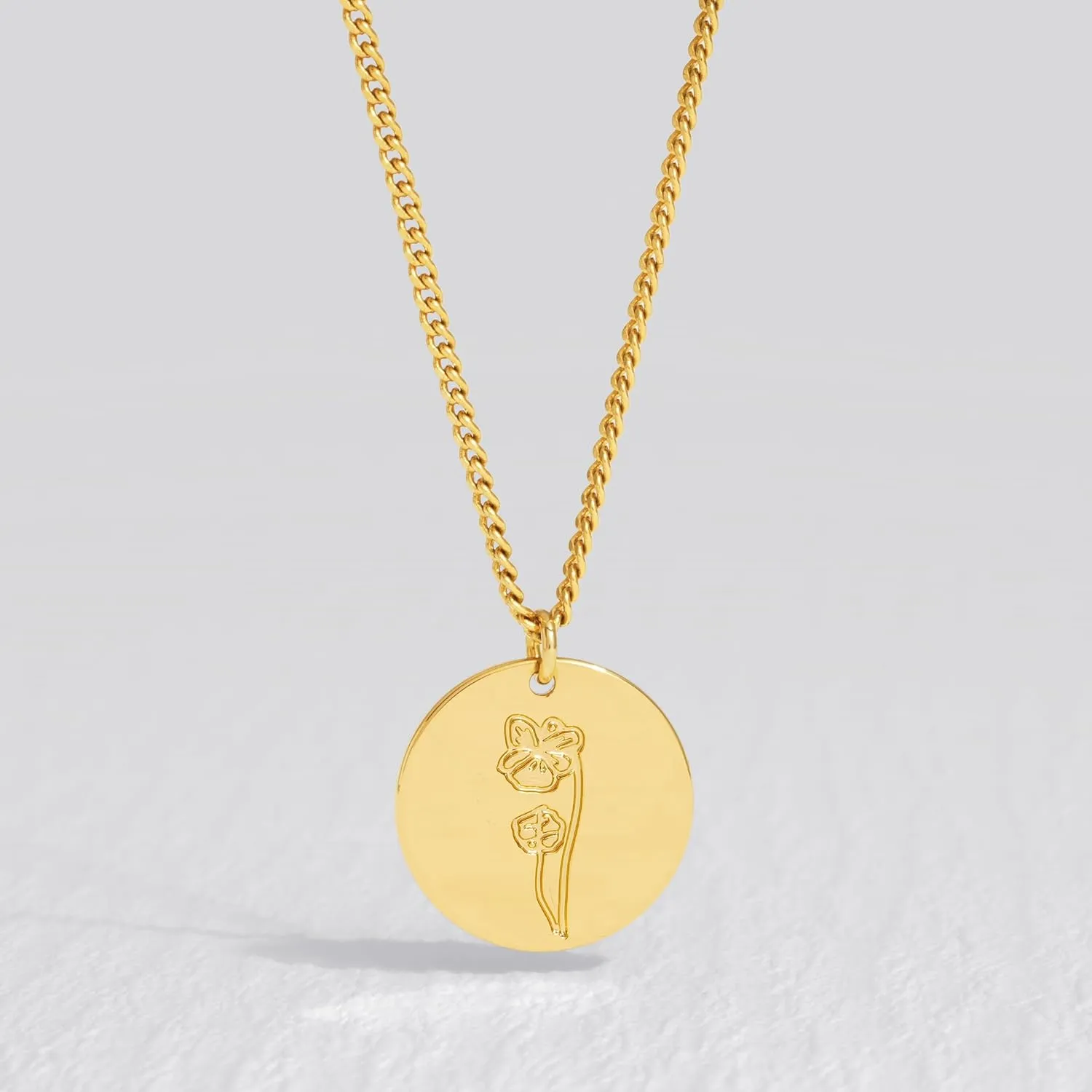Birth Flower Necklace 18K Gold Plated Necklaces for Women Disc Cuban Birthday Gold Jewelry Gifts for Women 12 Month