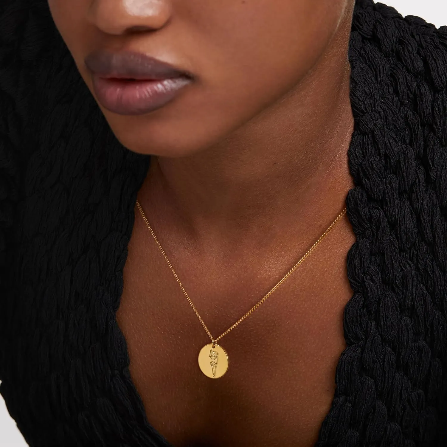 Birth Flower Necklace 18K Gold Plated Necklaces for Women Disc Cuban Birthday Gold Jewelry Gifts for Women 12 Month